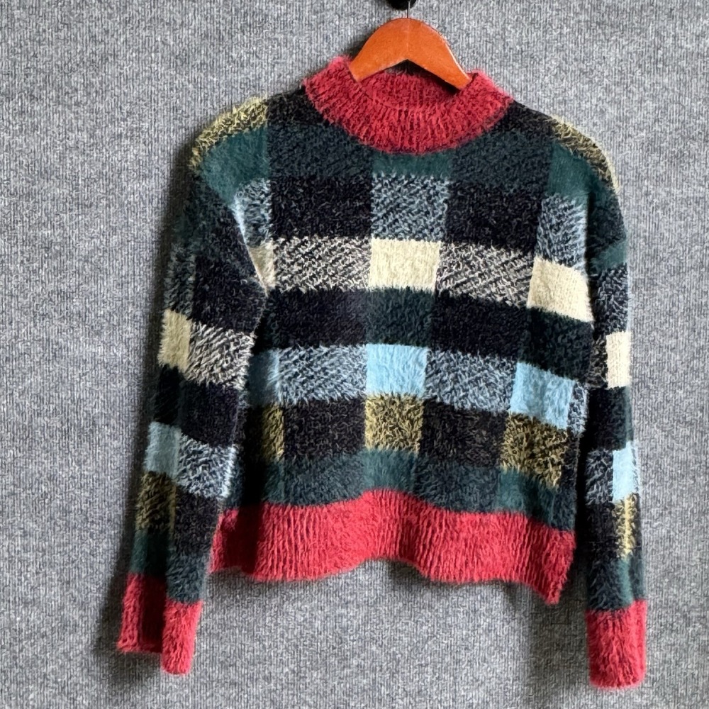 Anthropologie S Imogene Chunky Fuzzy Eyelash Plaid Sweater